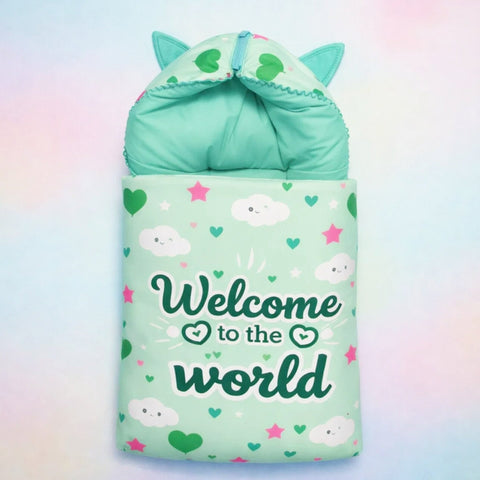 Cotton - Hooded Carry Nest - Green - Clouds & Welcome - 26