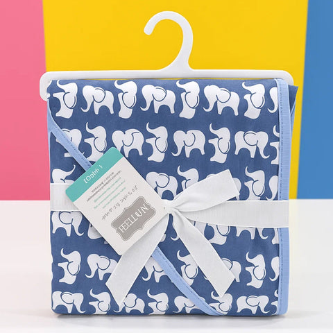 Aifeier - Hooded Cotton Wrap - Blue - Elephants