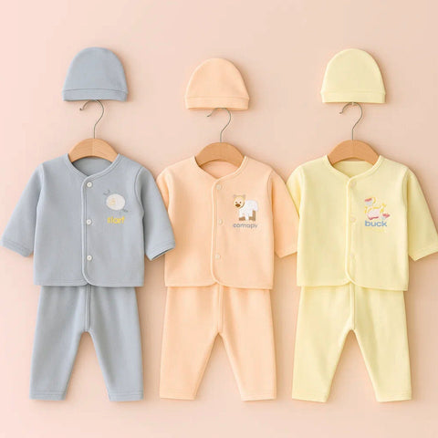 Fleece - 3 Pack - Newborn Night Suits - Yellow Grey Peach - Animals