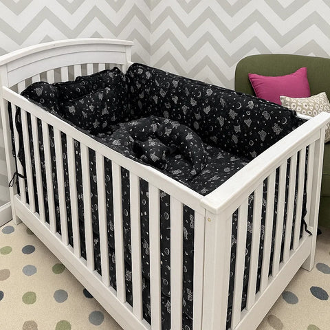 8 Pieces Cot Bedding Set - Black - Butterfly & Stars