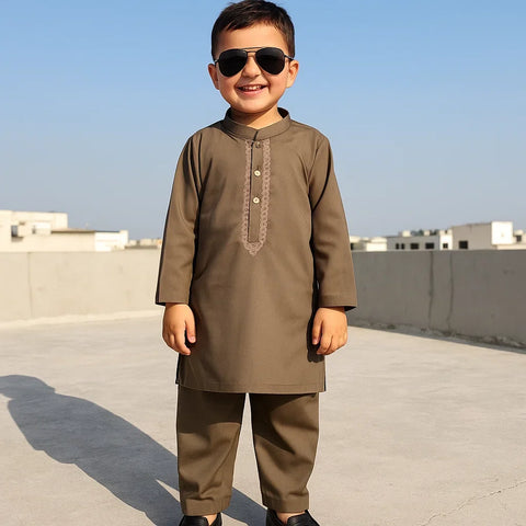 TBS - Kurta Shalwar - Wash N Wear - Chocolate Brown