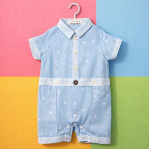 Stufz - Short Leg Romper - Cotton - Blue - Stars
