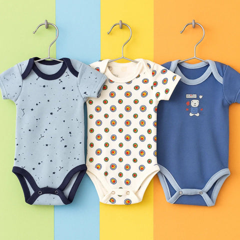 TBS - Pack of 3 - Short Sleeve Bodysuits - Blue - Bear & Circles