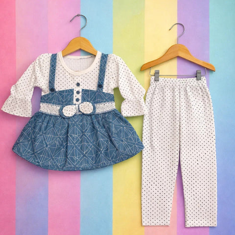 WG - 2 Pieces - Frock Set - Green - Polka - 0614