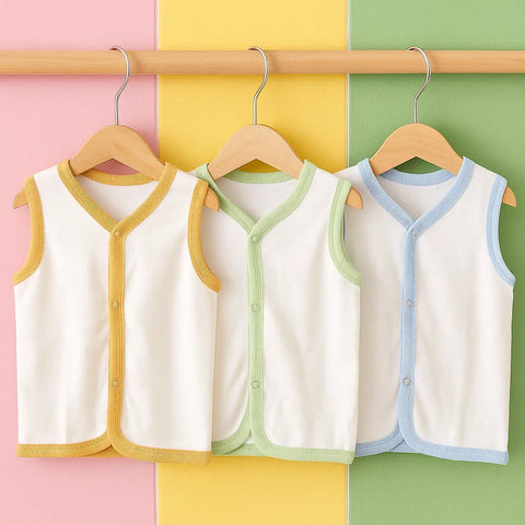 Happy - Pack of 3 - Sleeveless Front Open Vests - Brown Blue Green