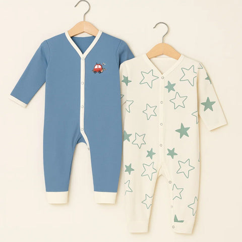 Junior's - Pack of 2 Rompers - Green & White - Car & Stars
