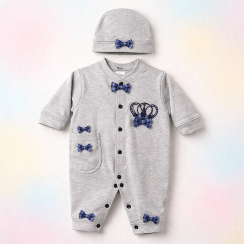 GM - 3 Pieces - Romper Set - Grey - Blue Bow