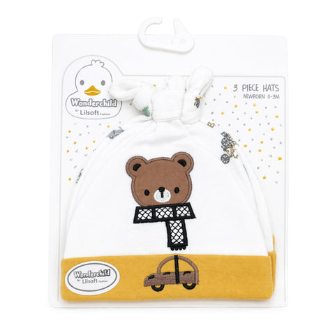 Wonderchild - Pack of 3 Hats - Yellow -  Bear