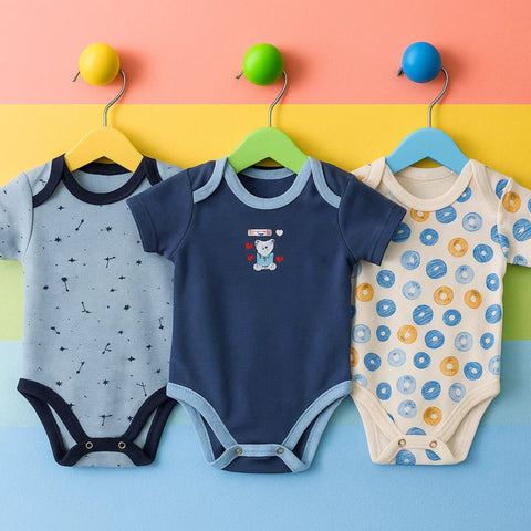 TBS - Pack of 3 - Short Sleeve Bodysuits - Blue - Bear & Donuts