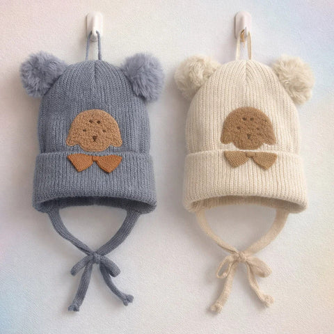 Pack of 2 - Woolen Caps - Skin & Grey - Pom Pom Character - 26
