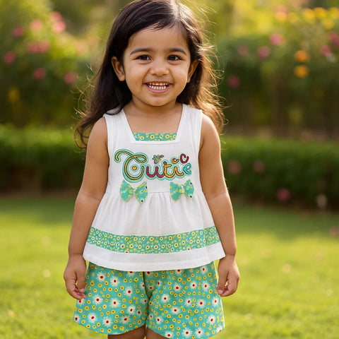 Cutie - 2 Pieces - Frock Set - Green - 351