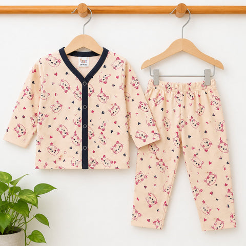 TBS - Cotton Jersey - Night Suit - Peach - Meow - 26