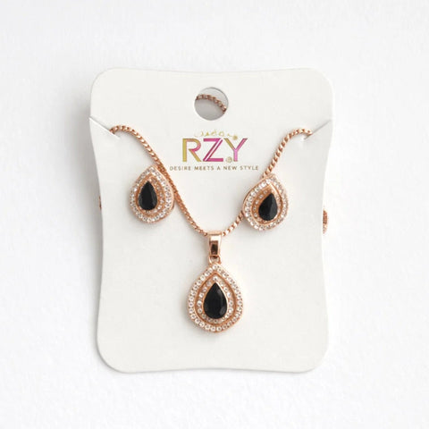 RZY - 2 Pieces - Jewelry Set - Golden - Black Drop