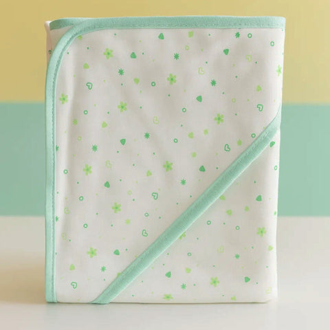 Little Home Baby - Hooded Cotton Wrap - Green - Hearts & Flowers - Thailand