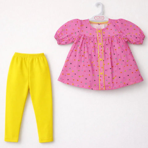 P&P - 2 Pieces - Frock Set - Pink - Mini Flowers