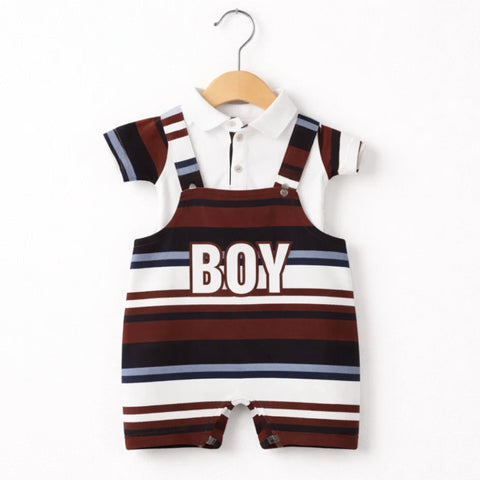 HY - 2 Pieces - Dungaree Set - Brown - Boy