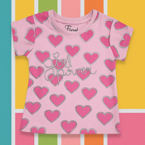 Floral - Cropped T-Shirt - Hearts - Pink