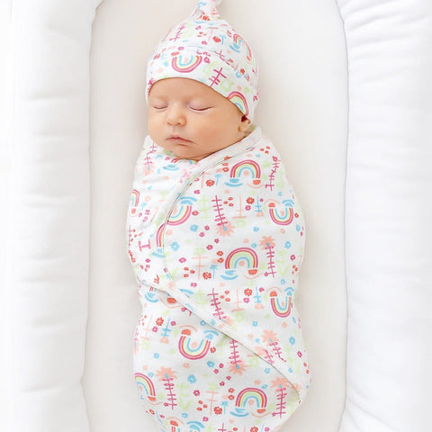 Swaddle with Cap - Pink & Green - Rainbow