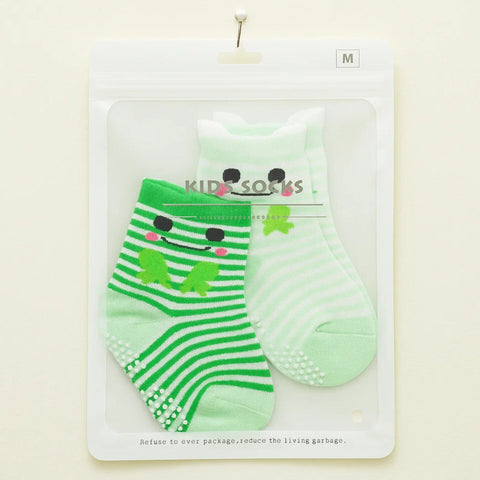 Smile - Pair of 2 Socks - Anti-Slip - Green & White