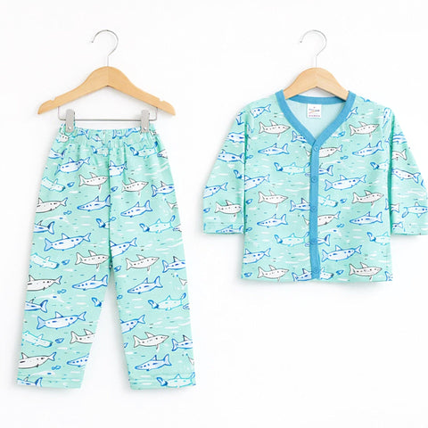 TBS - Cotton Jersey - Night Suit - Green - Fish - 26