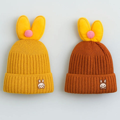 Pack of 2 - Woolen Caps - Rust & Yellow - Plush Toy Rabbit - 25