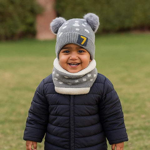 Wool Cap With Muffler - 7 Shapes - Grey