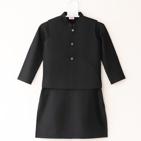 TBS - 3 Pieces - Waist Coat Kurta Shalwar - Wash N Wear - Black