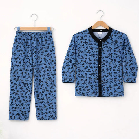 TBS - Cotton Jersey - Night Suit - Blue - Leaves - 26