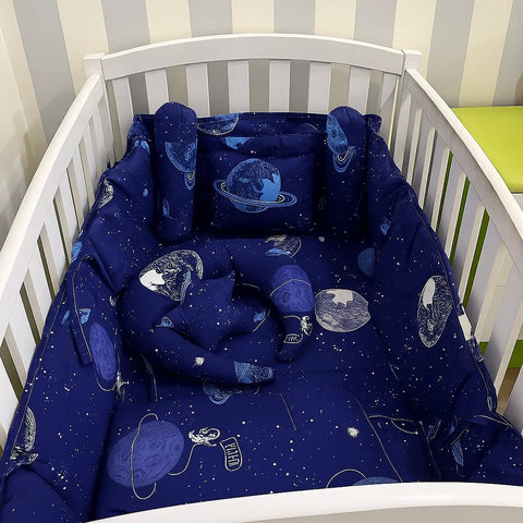 8 Pieces Cot Bedding Set - Navy Blue - Planets