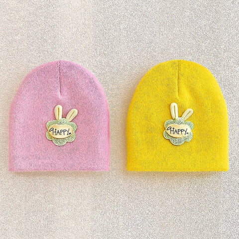 Pack of 2 - Woolen Caps - Pink & Yellow - Happy - 25