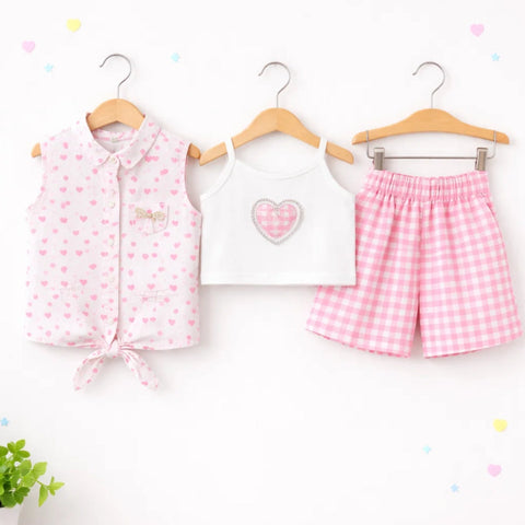 MW - 3 Pieces - Suit Set - Pink - Hearts