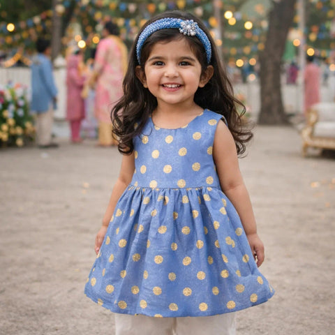 Stufz - Fancy Frock - Blue - Golden Circles