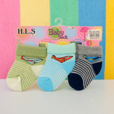 Pair of 3 Socks - Airplane Lining - Navy Green Light Blue - 25