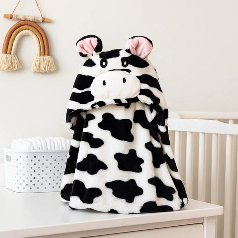 Hoodie Blanket - Black & White Cow