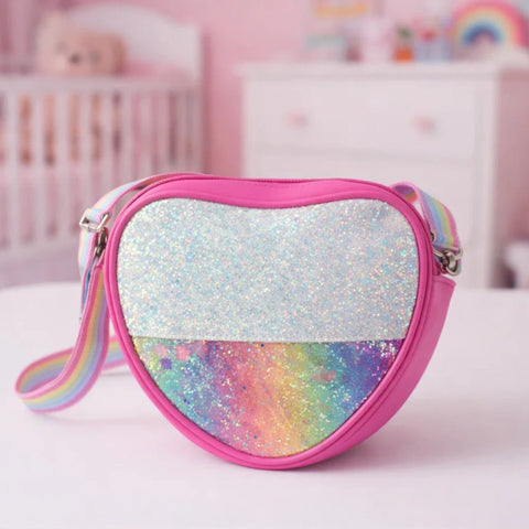 Girl's - Fashion Crossbody Bag - Dark Pink - Shining Heart - 118803