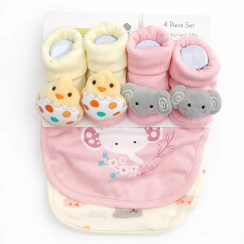 Aifeier - 4 Pieces - Bibs & Rattle Socks Gift Set - (0-9 Months)