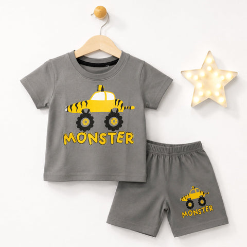 Cotton Jersey T-Shirt & Shorts - Grey - Monster