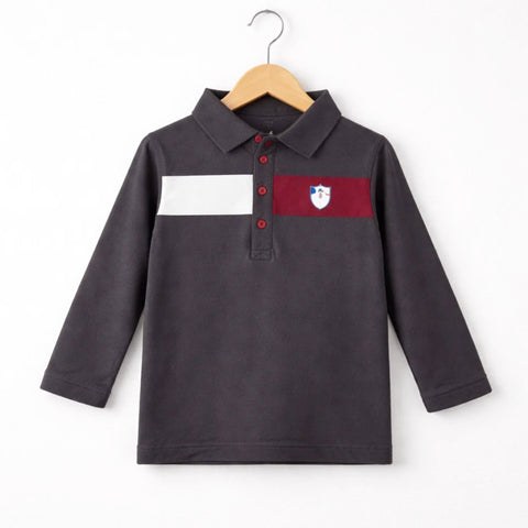 Bonton - Long Sleeve - Polo - T-Shirt - Charcoal
