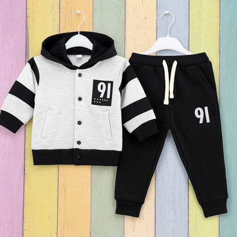 MT - 2 Pieces - Hooded Set - Grey & Black - 91