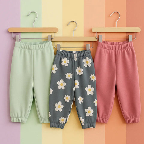 OLINI - Pack of 3 - Fleece Trousers - Green Pink Grey - 25