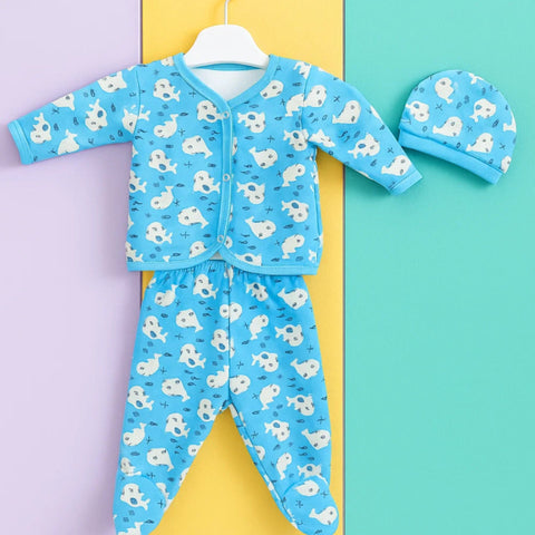 Fleece - 3 Pieces - Night Suit - Blue - Fish