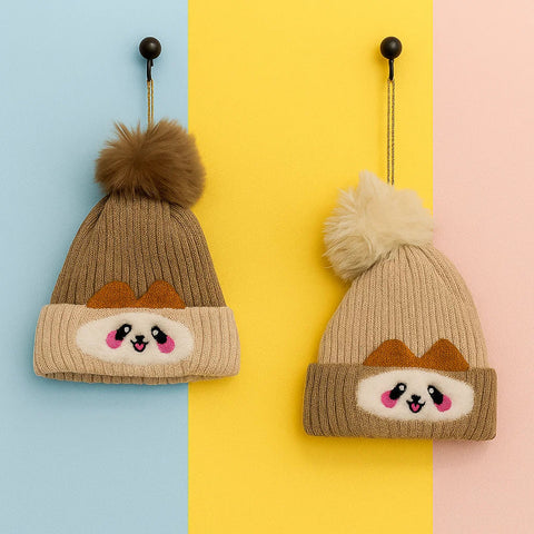 Pack of 2 - Woolen Caps - Skin & Brown - Cat - 25