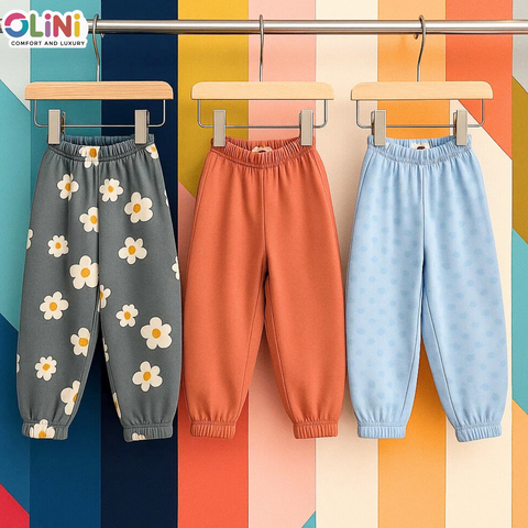 OLINI - Pack of 3 - Fleece Trousers - Blue Pink Grey - 25