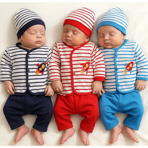 Kiddy's - Pack of 3 - Newborn Night Suits - Lining