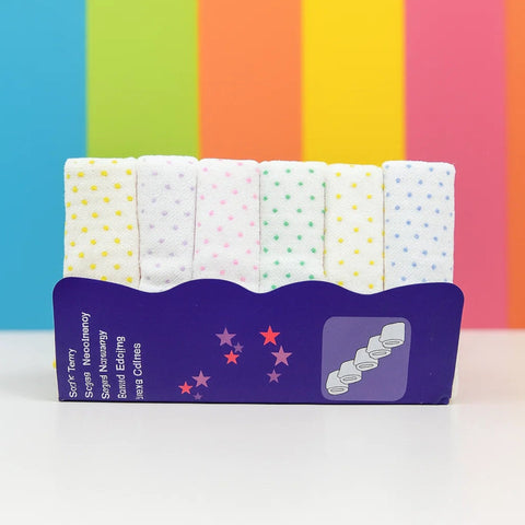 Pack of 6 - White - Face Towels - Dotted