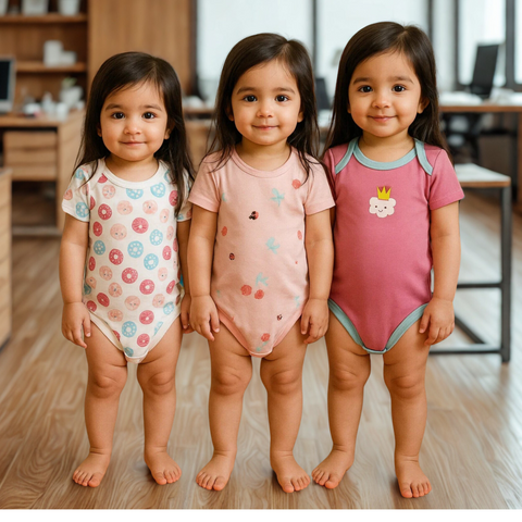 TBS - Pack of 3 - Short Sleeve Bodysuits - Pink - Crown & Donuts