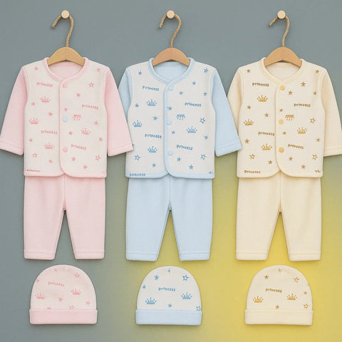 Fleece - 3 Pack - Newborn Night Suits - Pink Blue Yellow - Anchors - 25