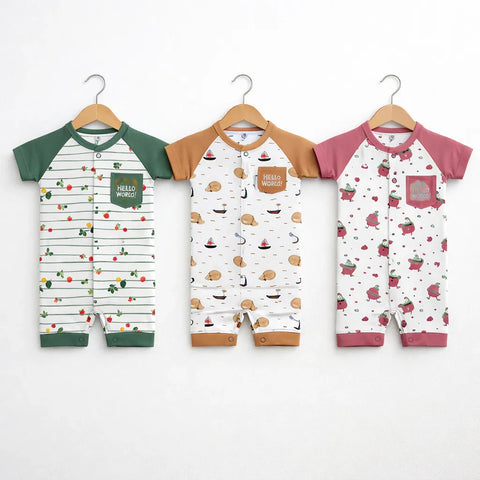 HY - Pack of 3 Short Leg Rompers - Cotton Interlock - Hello Little