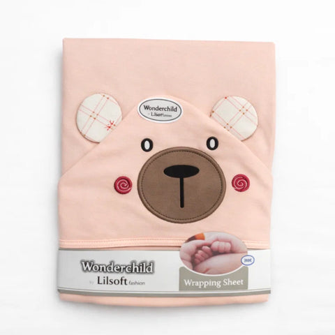 Cotton Interlock - Wrapping Sheet - Ears Bear - Pink