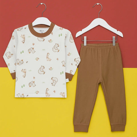 2 Pieces - Printed Set - Brown - Animals